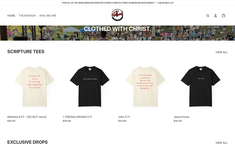 Homepage of Clothed With Christ Co., a Faith-Based website in Kearneysville, WV, designed by WebLynx Solution