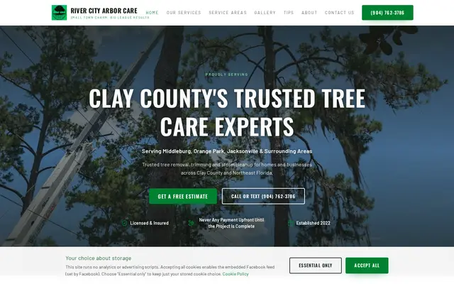 Homepage of River City Arbor Care, a Tree Service website in Middleburg, FL, designed by WebLynx Solution
