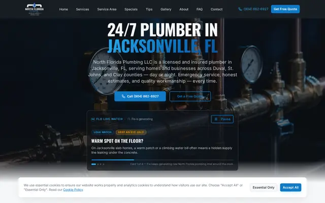 Homepage of North Florida Plumbing LLC, a Plumbing website in Jacksonville, FL, designed by WebLynx Solution