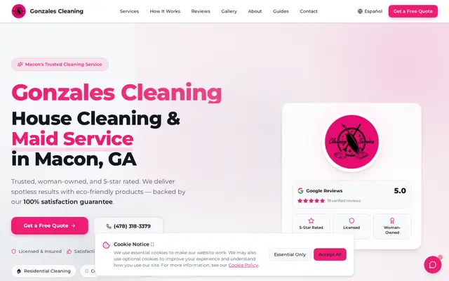 Homepage of Gonzales Cleaning LLC, a Cleaning website in Macon, GA, designed by WebLynx Solution