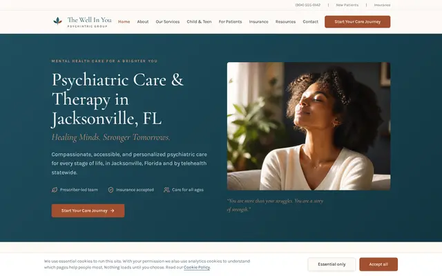 Homepage of The Well In You Psychiatric Group, a Mental Health website in Jacksonville, FL, designed by WebLynx Solution