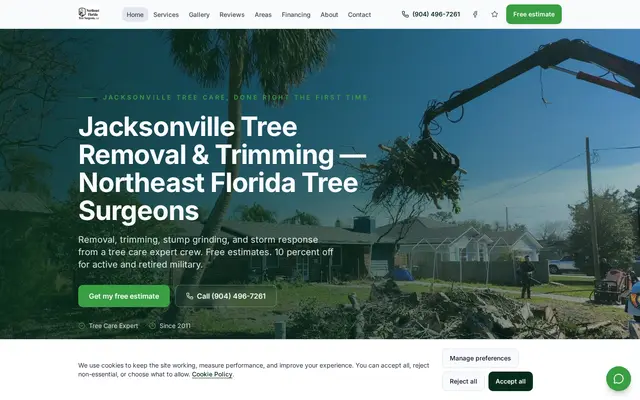 Homepage of Northeast Florida Tree Surgeons LLC, a Tree Service website in Northeast Florida, designed by WebLynx Solution
