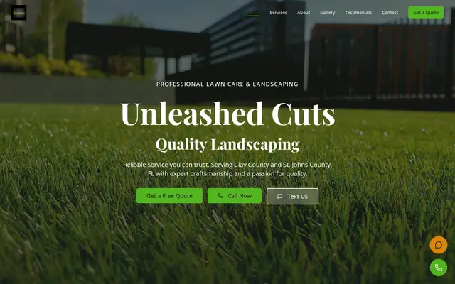 Homepage of Unleashed Cuts Lawn Care, a Lawn Care website in Florida, designed by WebLynx Solution
