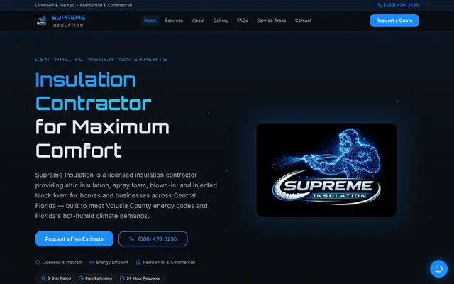 Homepage of Supreme Insulation, a Insulation website in Central Florida, designed by WebLynx Solution