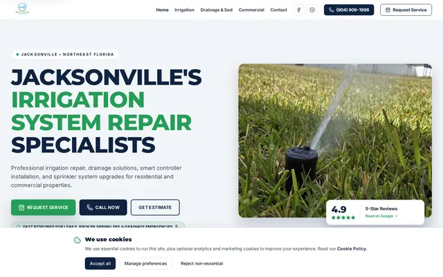 Homepage of West Water Solutions, a Irrigation Services website in Jacksonville, FL, designed by WebLynx Solution