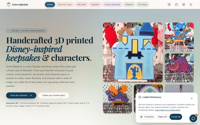Homepage of Grove3dprints, a 3D Printing website in Florida, designed by WebLynx Solution