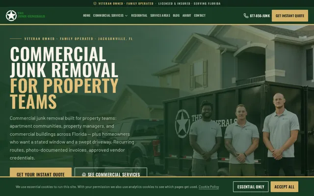 Homepage of The Junk Generals, a Junk Removal website in Jacksonville, FL, designed by WebLynx Solution