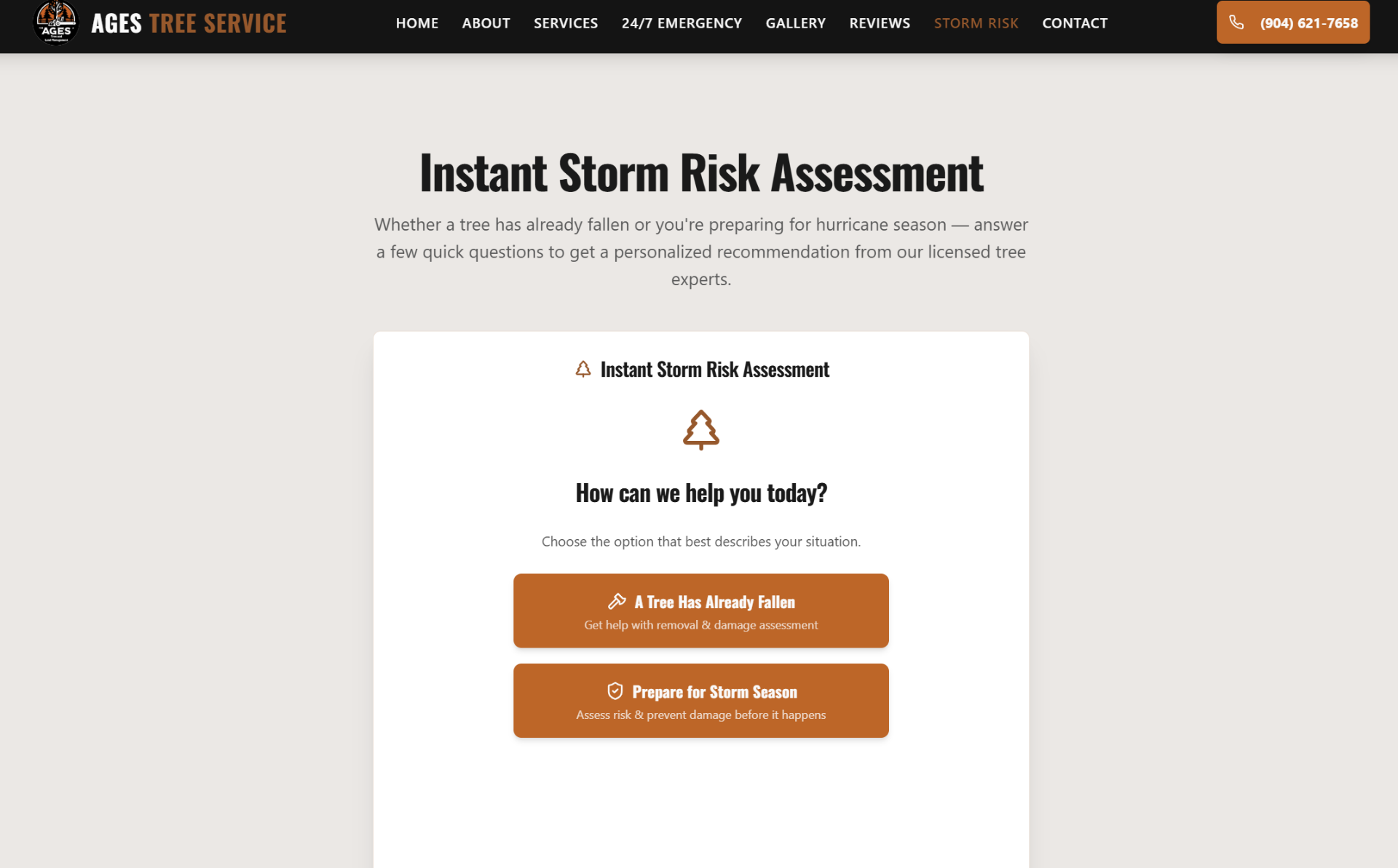 AGES Tree Service interactive storm risk assessment